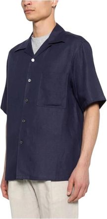 Ermenegildo Zegna Linnen overhemd met korte mouwen - Heren - Korte mouwen Overhemden - Blauw - XL - Linnen - Overhemden