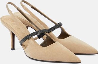 Brunello Cucinelli Monili suede slingback pumps