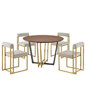 Armen Living Joana Anastasia 5Pc Round Walnut Dining Table Set