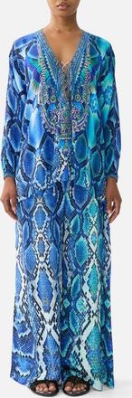 Camilla Lace Up Blouse in The Sapphire Serpent at Nordstrom, Size Xx-Small