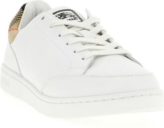 Burberry Check-Heel Leather Sneaker - White