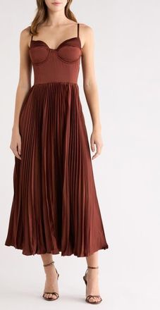 ASTR the Label Elyssa Bustier Pleated Satin Dress in Rust Brown at Nordstrom, Size X-Small