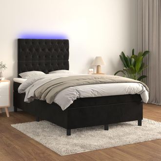 vidaXL Vidaxl - Cama Box Spring Colch&oacute;n Y Led Terciopelo Negro 120x200 Cm