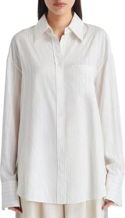 TWP Big Joe Metallic Stripe Silk Button-Up Shirt in Ivory Multi at Nordstrom Rack, Size X-Small/small