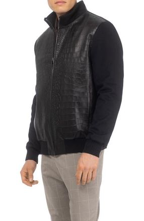 Gorski Mens Jacket Crafted From Wool With Croco-Embossed Leather Front in Black/black at Nordstrom, Size Xx-Large
