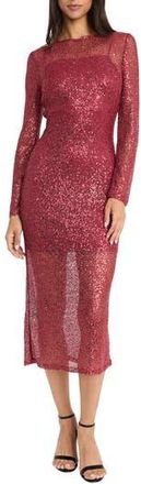 Donna Morgan Sequin Long Sleeve Midi Dress in Savvy Red at Nordstrom Rack, Size 12