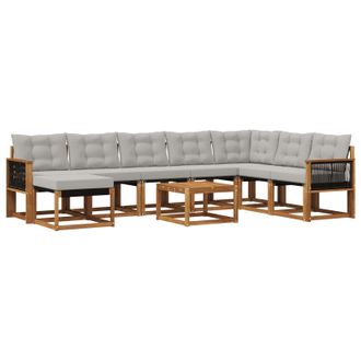 vidaXL Conjunto De Sof&aacute;s De Exterior 9 Pcs Natural Y Gris Claro Vidaxl