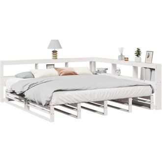 vidaXL Cama Con Estanter&iacute;a Sin Colch&oacute;n Madera Maciza Blanca 200x200 Cm Vidaxl