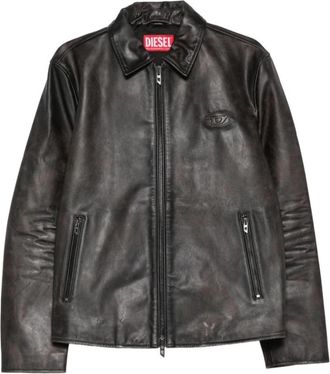 Diesel L-Amar-Wrd Leren Jas - Heren - Zomerjassen - Zwart - L - Leer - Jassen