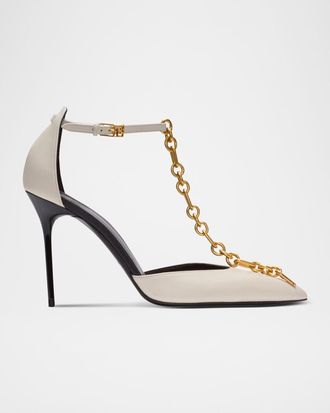 Balmain Sync Patent Leather Chain T-Strap Pumps