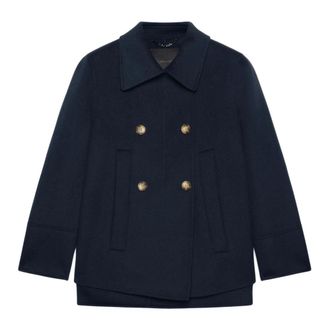 Elena Miro Jassen, Dames, Blauw, L, Wol, Double Fabric Pea Coat