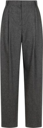 Emporio Armani Icon Wollen Flanellen Pantalon met Plooien - Dames - Straight fit broeken - Grijs - M - Wol - Broeken