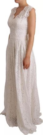 Dolce & Gabbana White Flower Lace Corsage Long Maxi Womens Dress (Pre-Owned)