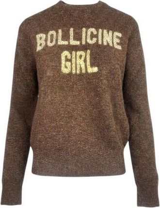 MC2 Saint Barth New Queen Alpaca - Bollicine Girl 18 Strass - Dames - Ronde hals truien - Bruin - L - Wol - Truien & Vesten
