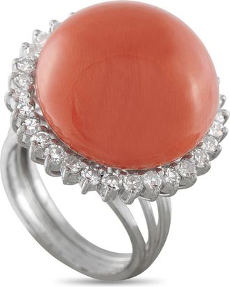 Luxury Bazaar 18K White Gold 0.64ct Diamond and Coral Ring MF23-031726