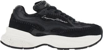 Emporio Armani Knitted sneakers with faux leather details Woman 36