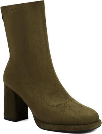 Generic Womens Suede Ankle Boots with Chunky Block Heel, Round Toe, Chelsea Style,for Office and Everyday,Green,6.5 UK
