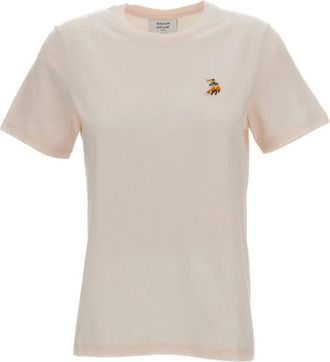 Maison Kitsun&eacute; Geborduurde Patch Crew Neck Korte Mouw - Dames - T-shirts - Beige - XS - Tops
