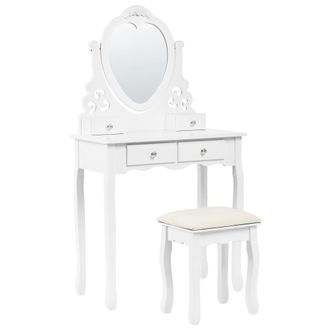 Beliani Beliani - Tocador De Mdf Blanco Madera Maciza 138 X 74 Cm 4 Cajones 1 Espejo Mueble Glamour Sala De Estar Dormitorio Diva