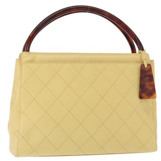 Chanel Vintage Resin Top Handle Bag Quilted Lambskin Yellow Leather Handbag (Pre-Owned)