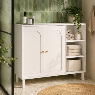 IDMarket Mueble De Ba&ntilde;o, Mueble De Almacenamiento Para El Sal&oacute;n O El Recibidor Arsene, Con 3 Estantes Y Armario De Madera Blanca