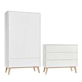 OEM Commode 3 Tiroirs Et Armoire 2 Portes Pinio Swing - Blanc Et Bois