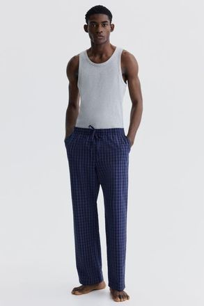 H&M Relaxed Fit Poplin Trousers in Dark Blue/checked at Nordstrom, Size Xx-Large