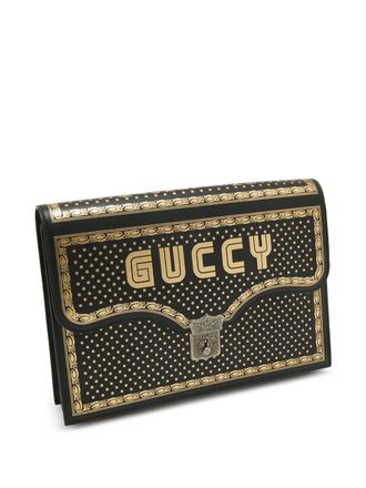 Gucci printed-leather portfolio clutch - Black