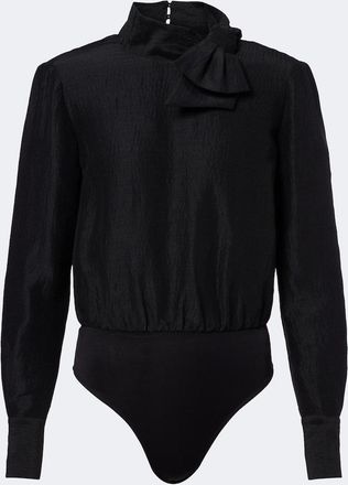 Roland Mouret Bow-detail jacquard ramie and silk bodysuit