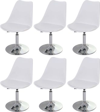 Hhg Hhg - Juego De 6 Sillas Giratorias Malm&ouml; T501, Silla De Cocina, Altura Regulable, Polipiel, Blanco, Base Cromada