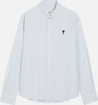 Ami Mens Stripe Cotton ADC Shirt Blue - Size: 40/Regular