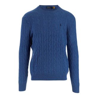 Polo Ralph Lauren Round-neck Knitwear, male, Blue, Size: XL Wool Cable Knit Sweater