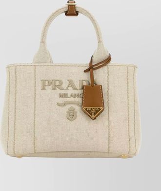 Prada canvas shopping bag luggage tag