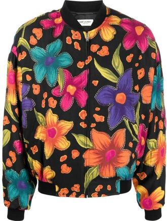Saint Laurent Teddy Fleurs Cr&ecirc;pe Jas - Heren - Bomber jackets - Veelkleurig - XL - Jassen