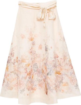 Zimmermann Ascent Linnen en Zijde Midi Rok - Dames - Midirokken - Beige - XS - Linnen - Rokken
