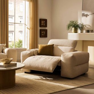 Castlery Wide Arm Recliner Armchair with Feather Filled Seats - Beige | Jaron by Castlery