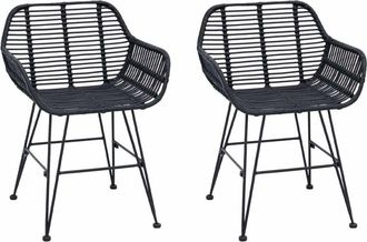 vidaXL Silla De Comedor 2 Pcs Negro 55 X 50 X 74 Cm Ratan E Hierro Vidaxl