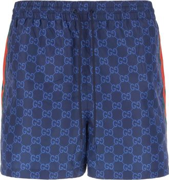 Gucci Beachwear, male, Blue, Size: 5XL Printed Poplin Tech Swim Shorts
