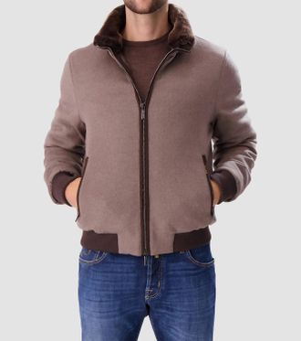 Moorer Shearling Bomber Jacket In Nut
