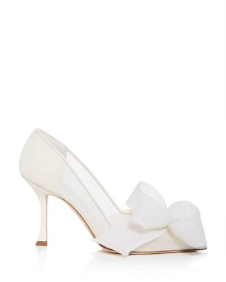 Jimmy Choo London Womens Staz 90 Mesh Pump Heel With Bow In Ivory