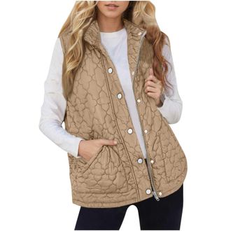 Generic Women Padded Gilets Lightweight Quilted Jacket Zip Up Sleeveless Bodywarmer Stand Collar Padded Vests Winter Warm Outwear With Pockets Thermal Puffer 
