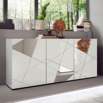 Homemania Credenza Moderna Bianco Lucido 181cm 3 Ante Specchi Vittoria Wh S