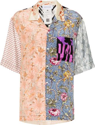 Marine Serre mix-print silk shirt - women - Silk - L - Neutrals