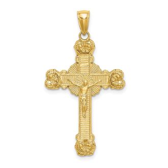 Diamond2Deal 14k Yellow Gold Crucifix Sunburst Charm