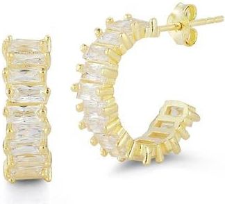 Sphera Milano Baguette Cubic Zirconia Hoop Earrings in Gold at Nordstrom Rack