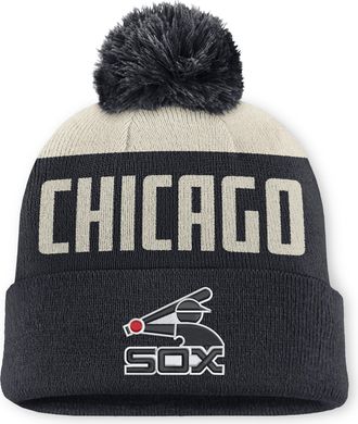 Nike Chicago White Sox Cooperstown Peak Nike Mens MLB Cuffed Pom Beanie in White | NB160JPDCWS-5JZ