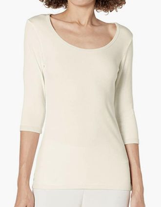 Pj Harlow Womens Norah Rib Knit 3/4 Sleeve Tee In Eggnog