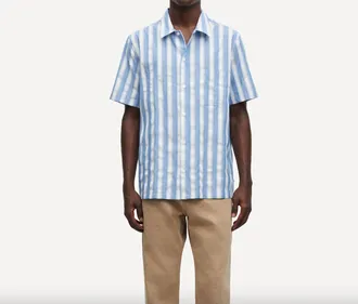 Sams&oslash;e & Sams&oslash;e Mens Saavan Jf Shirt In Coronet Blue Stripe
