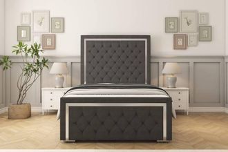 Sloomy Sofia Chrome Dumfries Frame-Mattress - 50 Upholstered Headboard in Dark Grey | Size: Double