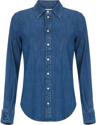 Elisabetta Franchi Denim blouse met geborduurd logo - Dames - Spijkeroverhemden - Blauw - S - Denim - Overhemden